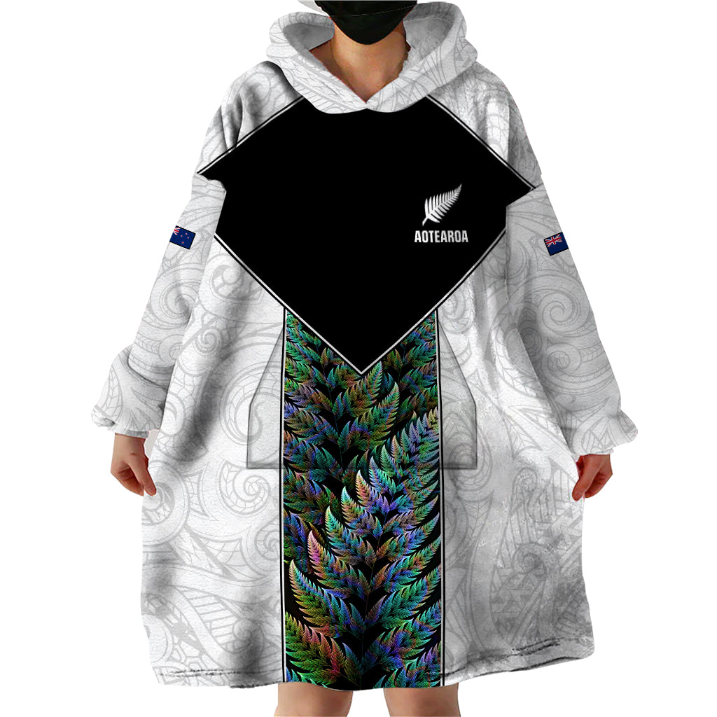 Custom New Zealand Fern Rugby Wearable Blanket Hoodie World Cup 2023 Paua Shell Maori Pattern LT05 - Polynesian Pride