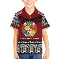 Personalised Tonga Constitution Day Family Matching Off The Shoulder Long Sleeve Dress and Hawaiian Shirt Tongan Kupesi Ngatu Pattern LT05 Son's Shirt Red - Polynesian Pride