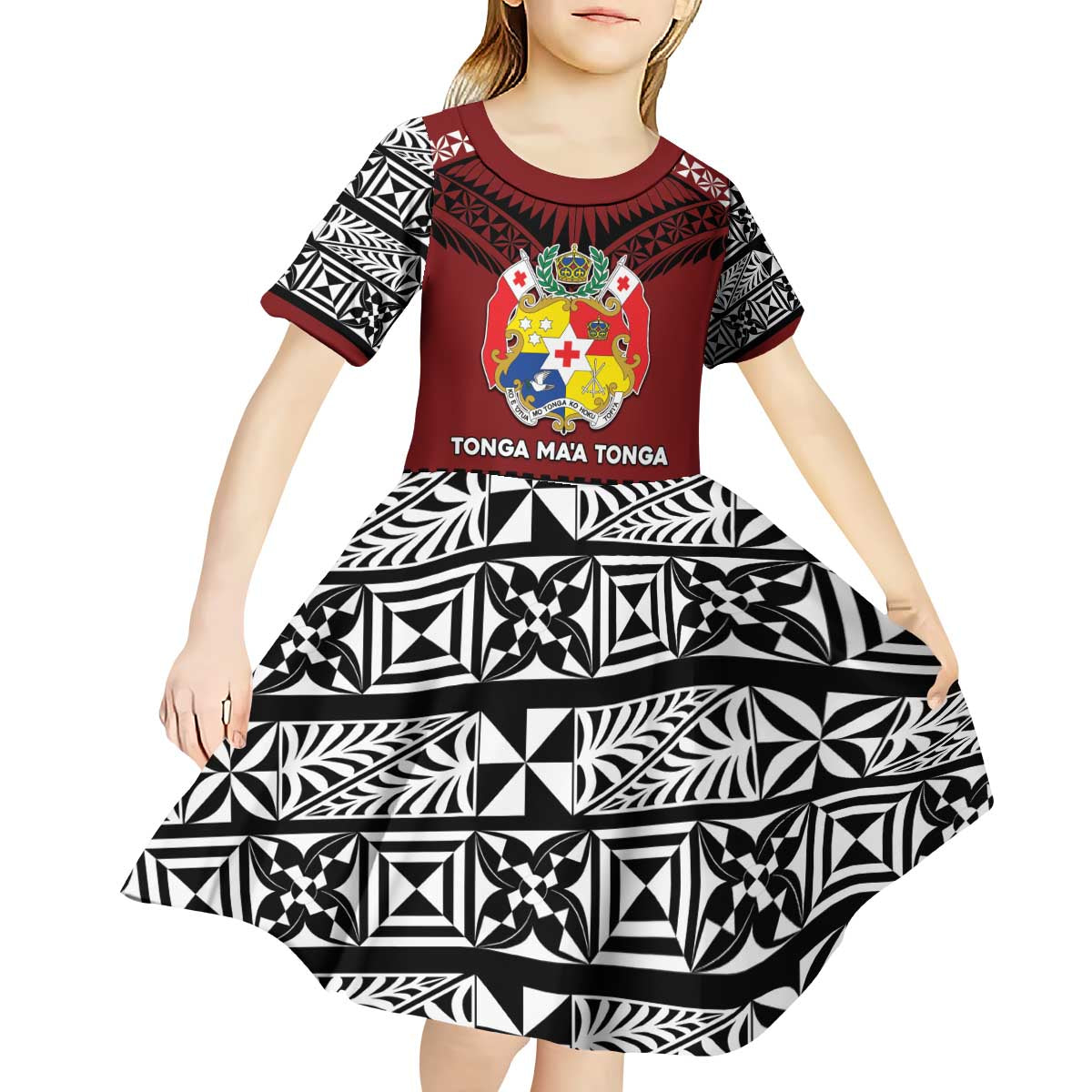 Personalised Tonga Constitution Day Kid Short Sleeve Dress Tongan Kupesi Ngatu Pattern