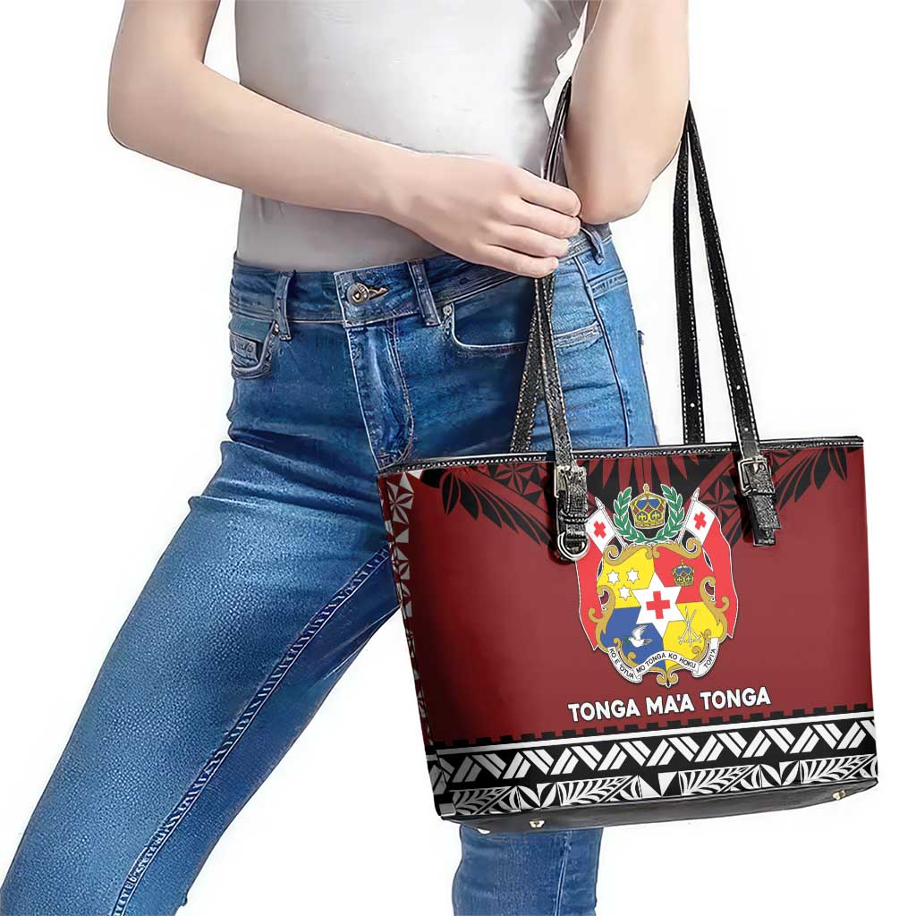 Tonga Constitution Day Leather Tote Bag Tongan Kupesi Ngatu Pattern