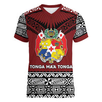 Personalised Tonga Constitution Day Women V-Neck T-Shirt Tongan Kupesi Ngatu Pattern