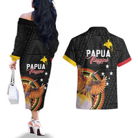 Papua New Guinea Tok Pisin Wik Couples Matching Off The Shoulder Long Sleeve Dress and Hawaiian Shirt Land Of The Unexpected LT05 - Polynesian Pride