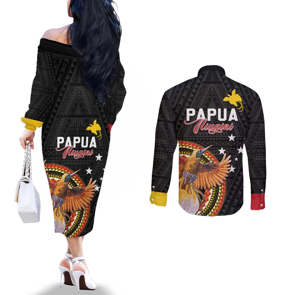 Papua New Guinea Tok Pisin Wik Couples Matching Off The Shoulder Long Sleeve Dress and Long Sleeve Button Shirt Land Of The Unexpected LT05 - Polynesian Pride