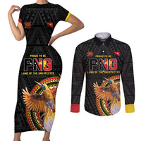 Papua New Guinea Tok Pisin Wik Couples Matching Short Sleeve Bodycon Dress and Long Sleeve Button Shirt Land Of The Unexpected LT05 Black - Polynesian Pride