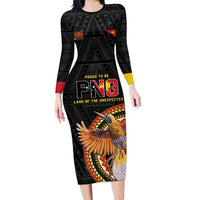 Papua New Guinea Tok Pisin Wik Family Matching Long Sleeve Bodycon Dress and Hawaiian Shirt Land Of The Unexpected LT05 Mom's Dress Black - Polynesian Pride
