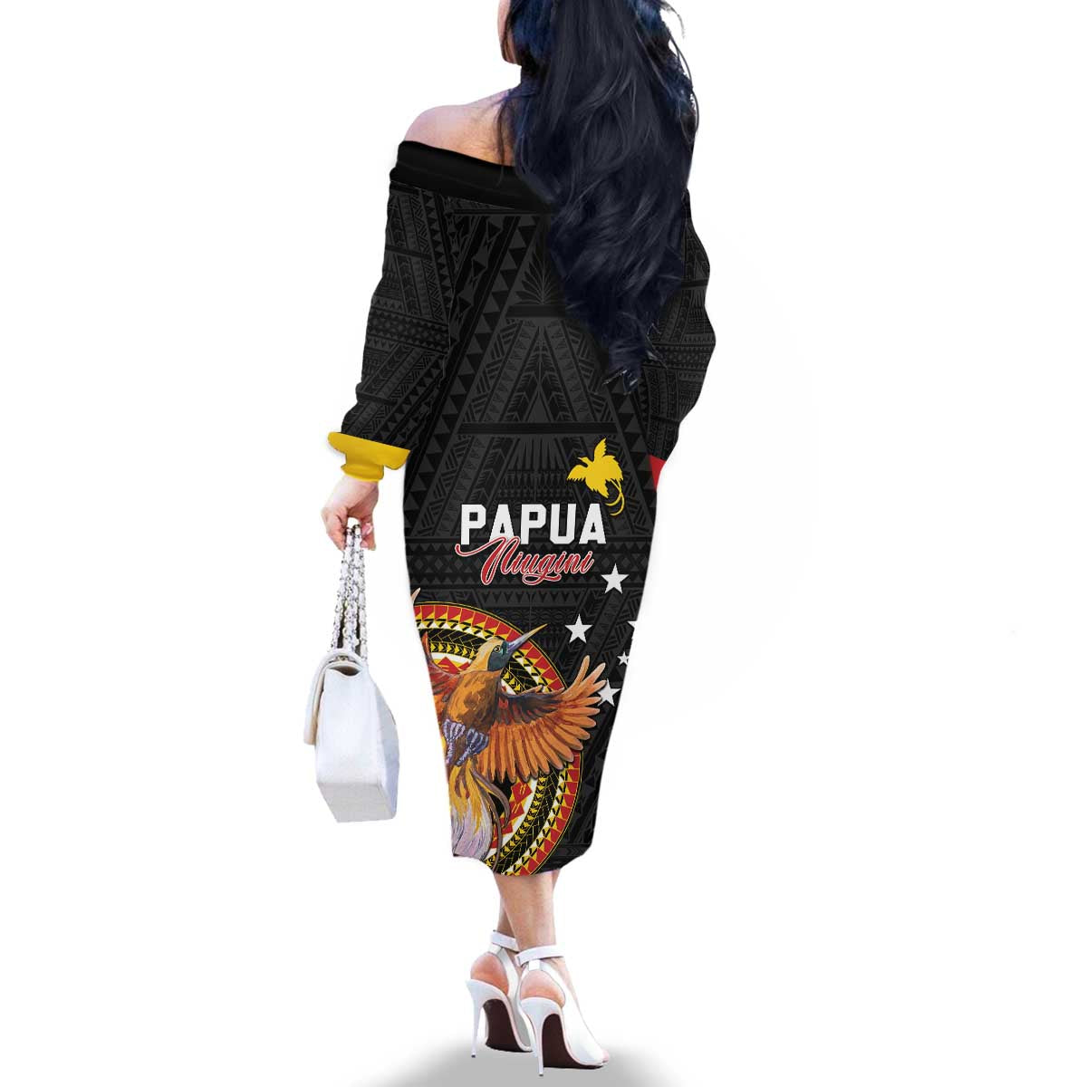 Papua New Guinea Tok Pisin Wik Family Matching Off The Shoulder Long Sleeve Dress and Hawaiian Shirt Land Of The Unexpected LT05 - Polynesian Pride