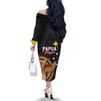 Papua New Guinea Tok Pisin Wik Family Matching Off The Shoulder Long Sleeve Dress and Hawaiian Shirt Land Of The Unexpected LT05 - Polynesian Pride