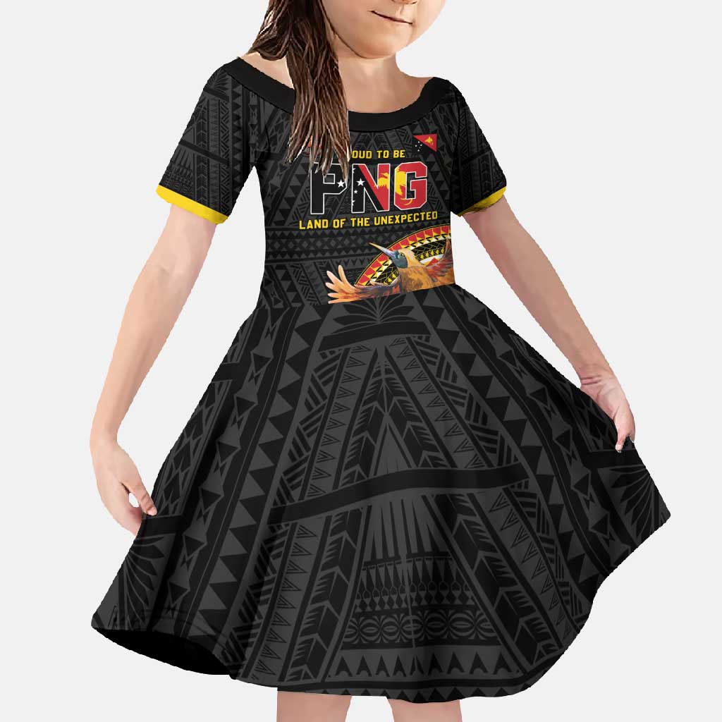 Papua New Guinea Tok Pisin Wik Family Matching Off Shoulder Maxi Dress and Hawaiian Shirt Land Of The Unexpected LT05 Daughter's Dress Black - Polynesian Pride
