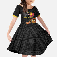 Papua New Guinea Tok Pisin Wik Family Matching Off Shoulder Maxi Dress and Hawaiian Shirt Land Of The Unexpected LT05 Daughter's Dress Black - Polynesian Pride