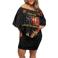 Papua New Guinea Tok Pisin Wik Family Matching Off Shoulder Short Dress and Hawaiian Shirt Land Of The Unexpected LT05 Mom's Dress Black - Polynesian Pride