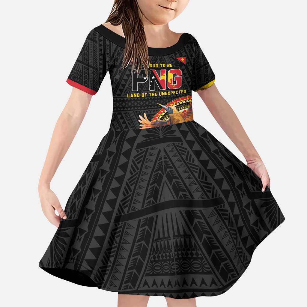 Papua New Guinea Tok Pisin Wik Family Matching Puletasi and Hawaiian Shirt Land Of The Unexpected LT05 Daughter's Dress Black - Polynesian Pride