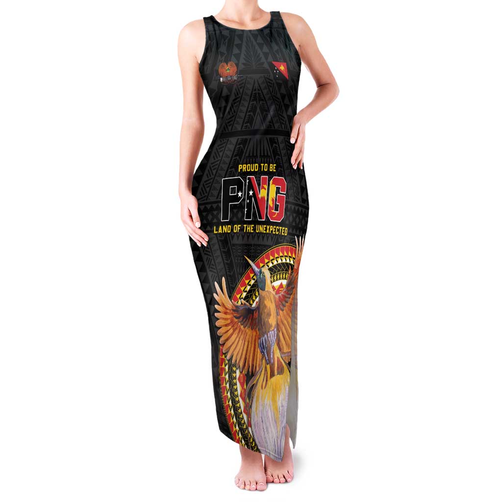 Papua New Guinea Tok Pisin Wik Family Matching Tank Maxi Dress and Hawaiian Shirt Land Of The Unexpected LT05 Mom's Dress Black - Polynesian Pride