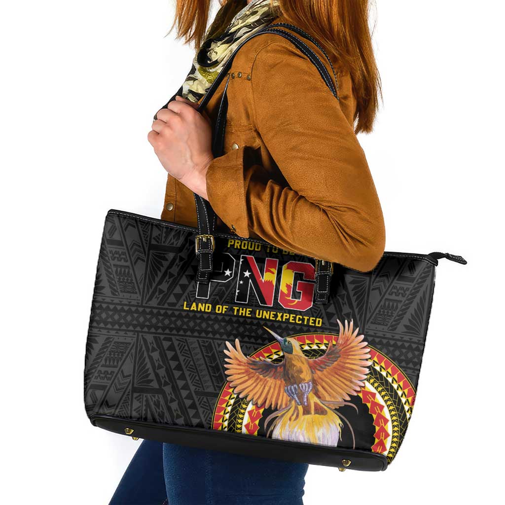 Papua New Guinea Tok Pisin Wik Leather Tote Bag Land Of The Unexpected LT05 Black - Polynesian Pride