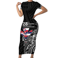 Hawaii November 28th Is My Independence Day Family Matching Short Sleeve Bodycon Dress and Hawaiian Shirt LT05 Mom's Dress Black - Polynesian Pride