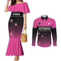 Custom New Zealand Women Cricket Couples Matching Mermaid Dress and Long Sleeve Button Shirt Pink Simple Style LT05 Pink - Polynesian Pride