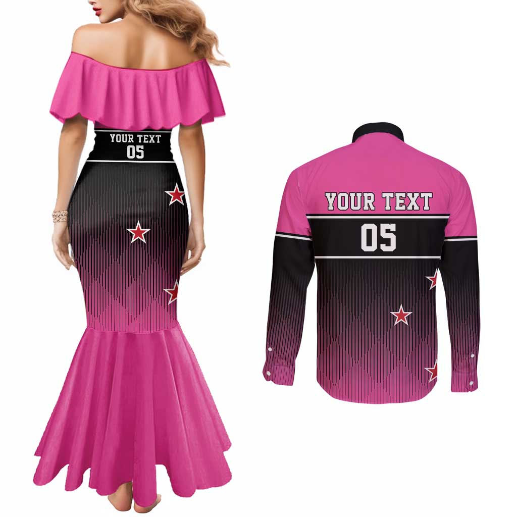 Custom New Zealand Women Cricket Couples Matching Mermaid Dress and Long Sleeve Button Shirt Pink Simple Style LT05 - Polynesian Pride