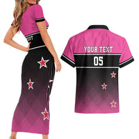 Custom New Zealand Women Cricket Couples Matching Short Sleeve Bodycon Dress and Hawaiian Shirt Pink Simple Style LT05 - Polynesian Pride