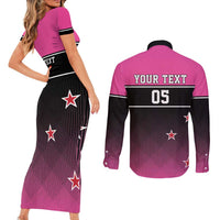 Custom New Zealand Women Cricket Couples Matching Short Sleeve Bodycon Dress and Long Sleeve Button Shirt Pink Simple Style LT05 - Polynesian Pride