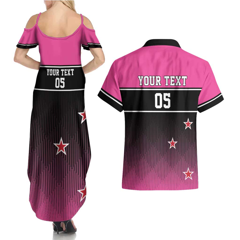 Custom New Zealand Women Cricket Couples Matching Summer Maxi Dress and Hawaiian Shirt Pink Simple Style LT05 - Polynesian Pride