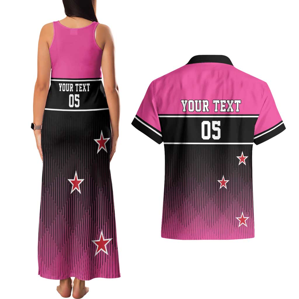 Custom New Zealand Women Cricket Couples Matching Tank Maxi Dress and Hawaiian Shirt Pink Simple Style LT05 - Polynesian Pride