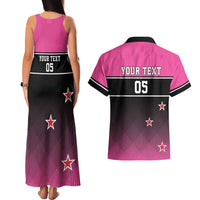 Custom New Zealand Women Cricket Couples Matching Tank Maxi Dress and Hawaiian Shirt Pink Simple Style LT05 - Polynesian Pride
