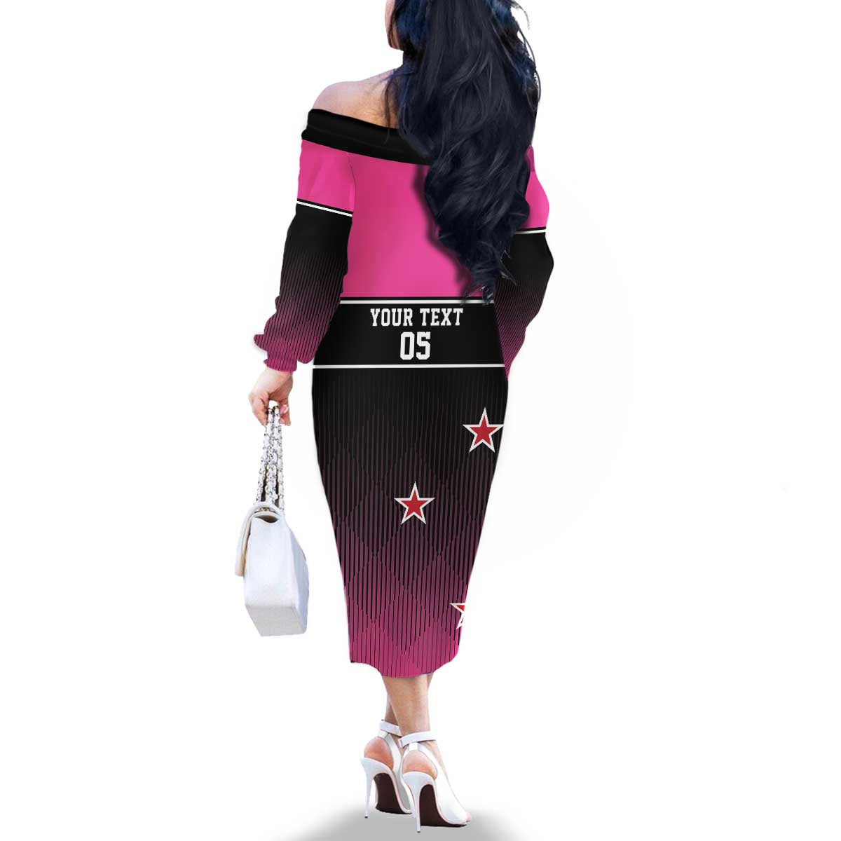 Custom New Zealand Women Cricket Family Matching Off The Shoulder Long Sleeve Dress and Hawaiian Shirt Pink Simple Style LT05 - Polynesian Pride