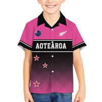 Custom New Zealand Women Cricket Family Matching Puletasi and Hawaiian Shirt Pink Simple Style LT05 Son's Shirt Pink - Polynesian Pride