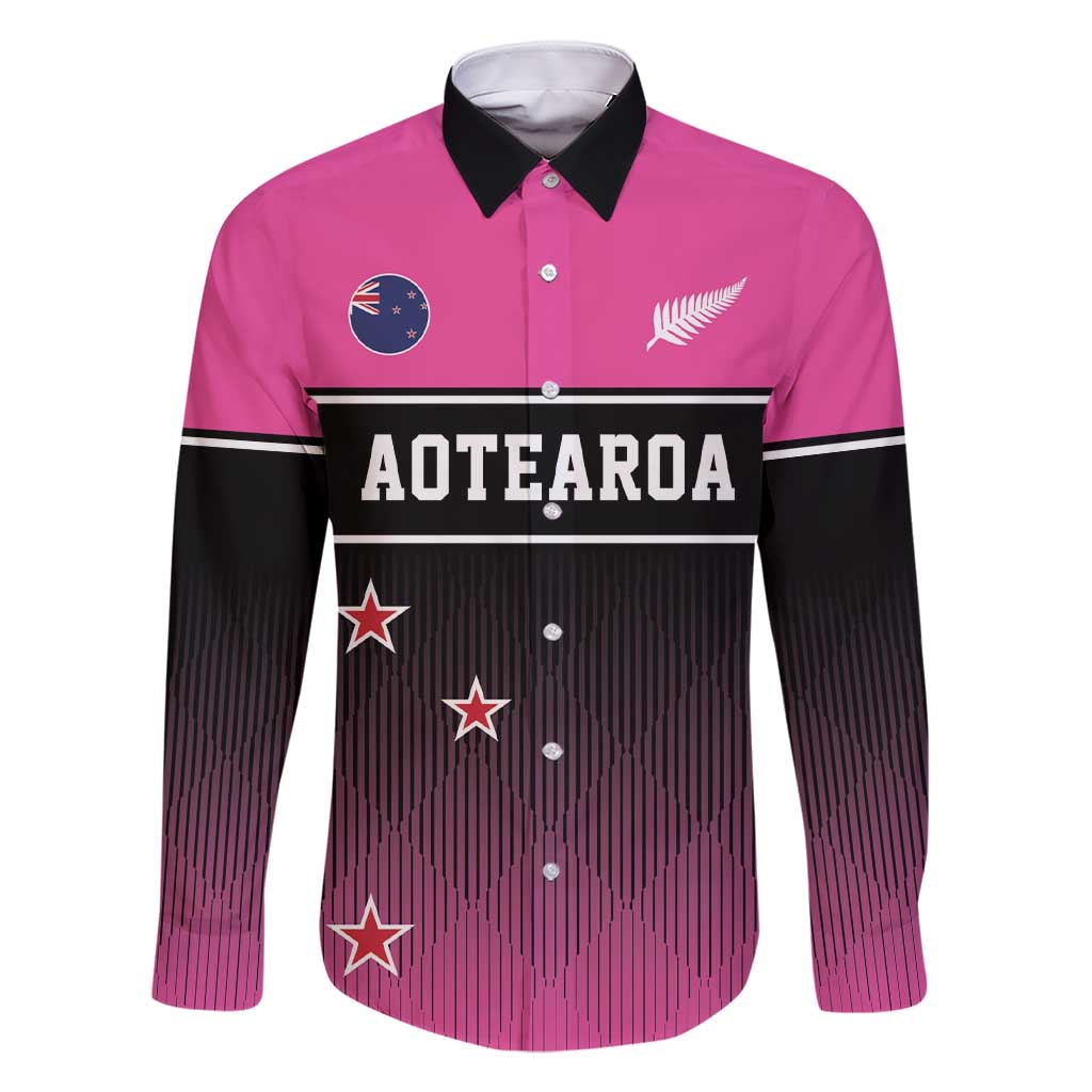 Custom New Zealand Women Cricket Family Matching Short Sleeve Bodycon Dress and Hawaiian Shirt Pink Simple Style LT05 Dad's Shirt - Long Sleeve Pink - Polynesian Pride