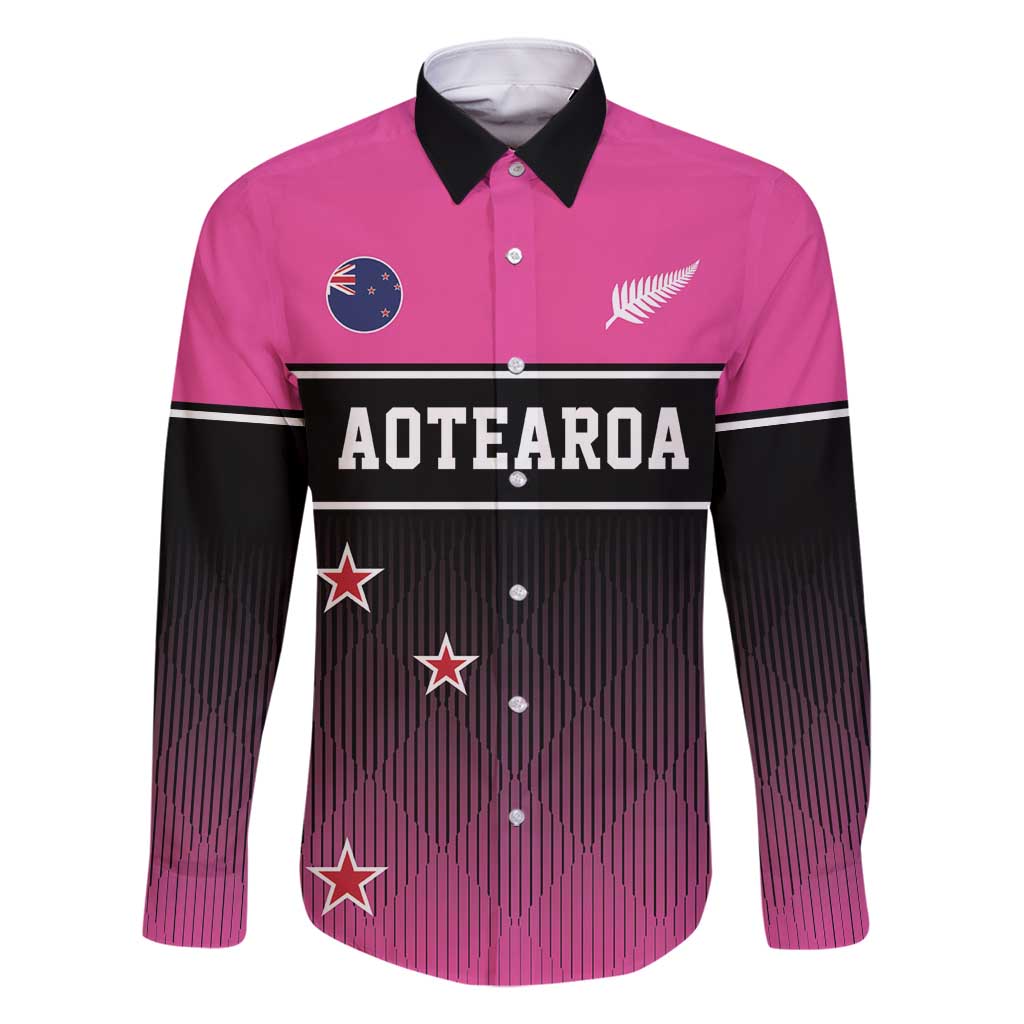 Custom New Zealand Women Cricket Family Matching Summer Maxi Dress and Hawaiian Shirt Pink Simple Style LT05 Dad's Shirt - Long Sleeve Pink - Polynesian Pride