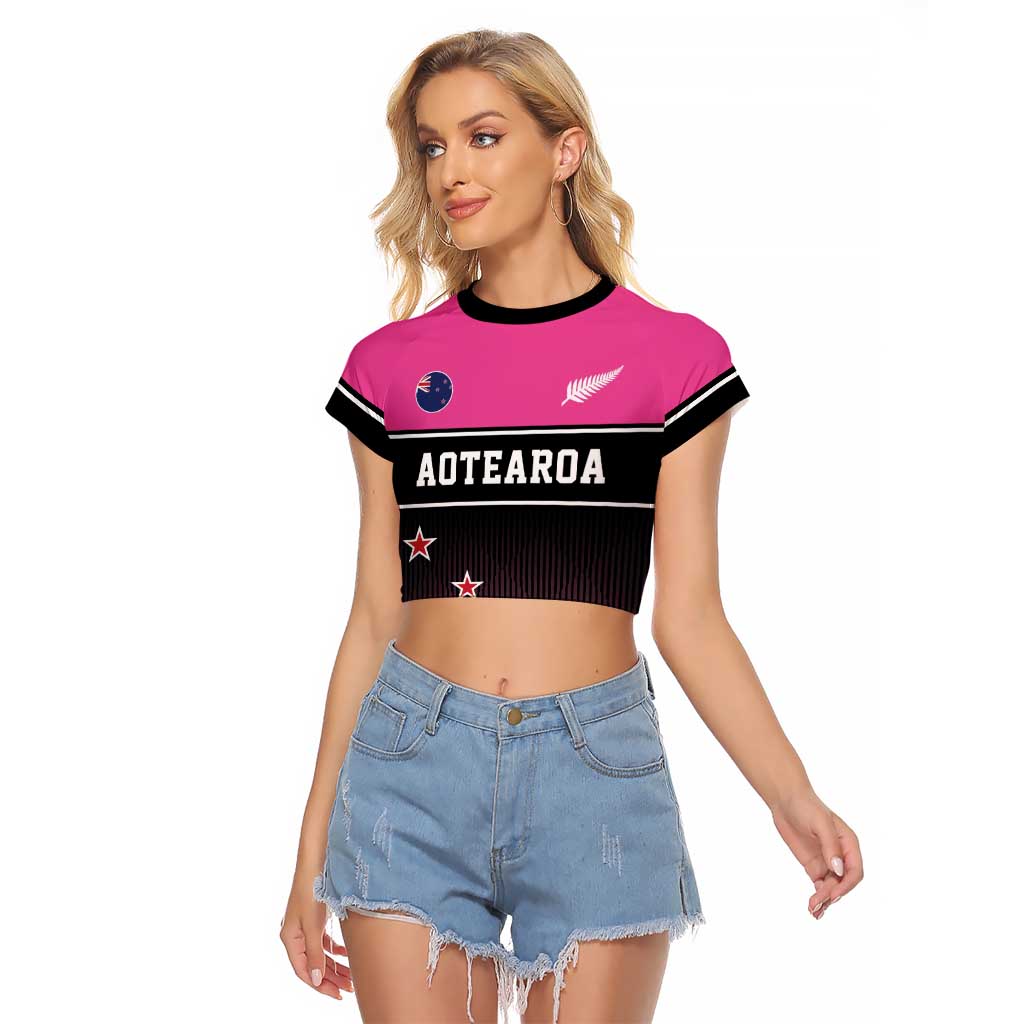 Custom New Zealand Women Cricket Raglan Cropped T Shirt Pink Simple Style