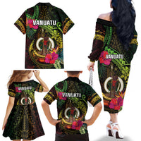 Vanuatu Family Matching Off The Shoulder Long Sleeve Dress and Hawaiian Shirt Be Strong Pray For Port Vila LT05 - Polynesian Pride