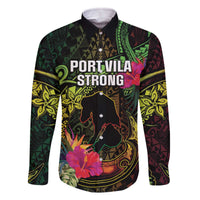 Vanuatu Family Matching Off The Shoulder Long Sleeve Dress and Hawaiian Shirt Be Strong Pray For Port Vila LT05 Dad's Shirt - Long Sleeve Black - Polynesian Pride