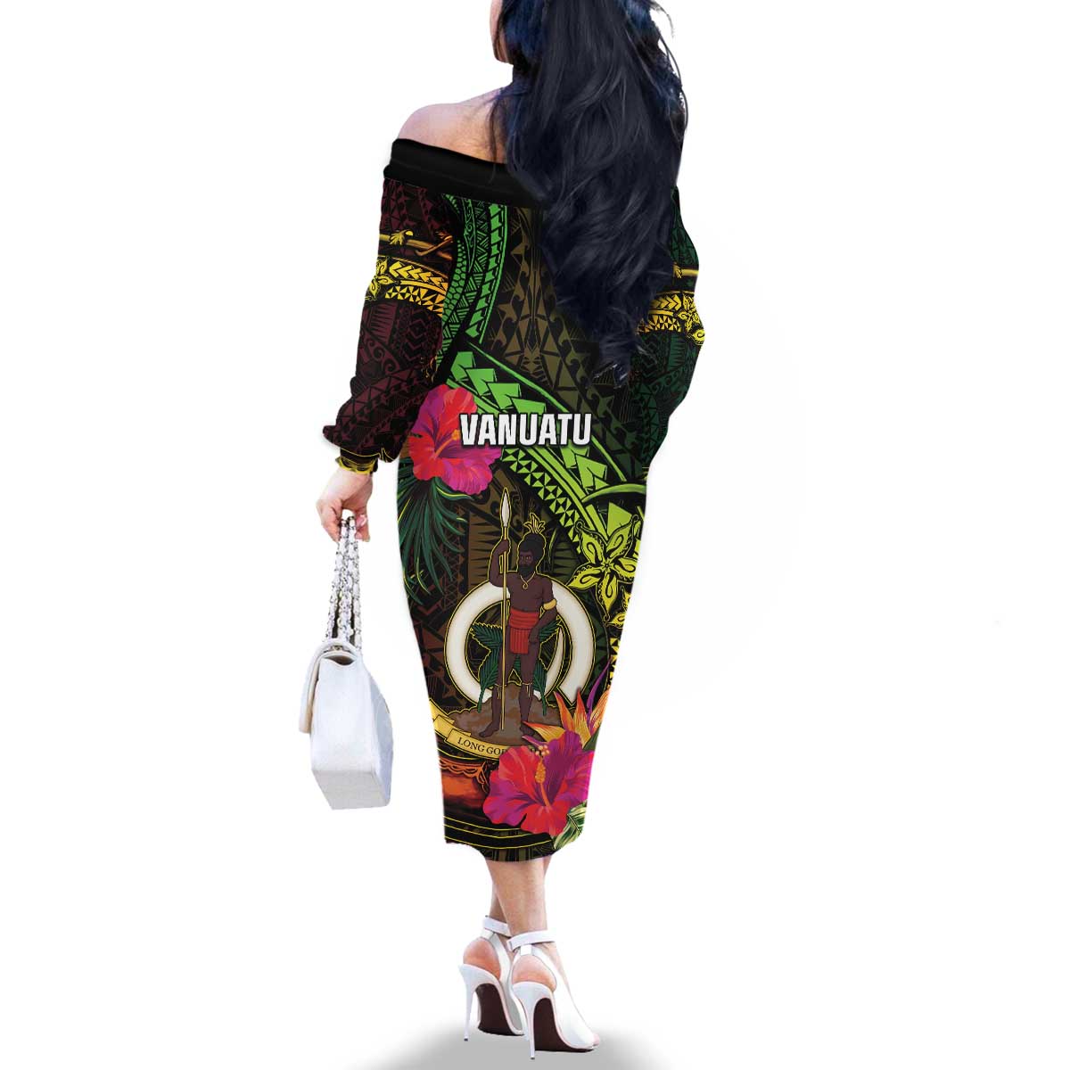Vanuatu Family Matching Off The Shoulder Long Sleeve Dress and Hawaiian Shirt Be Strong Pray For Port Vila LT05 - Polynesian Pride