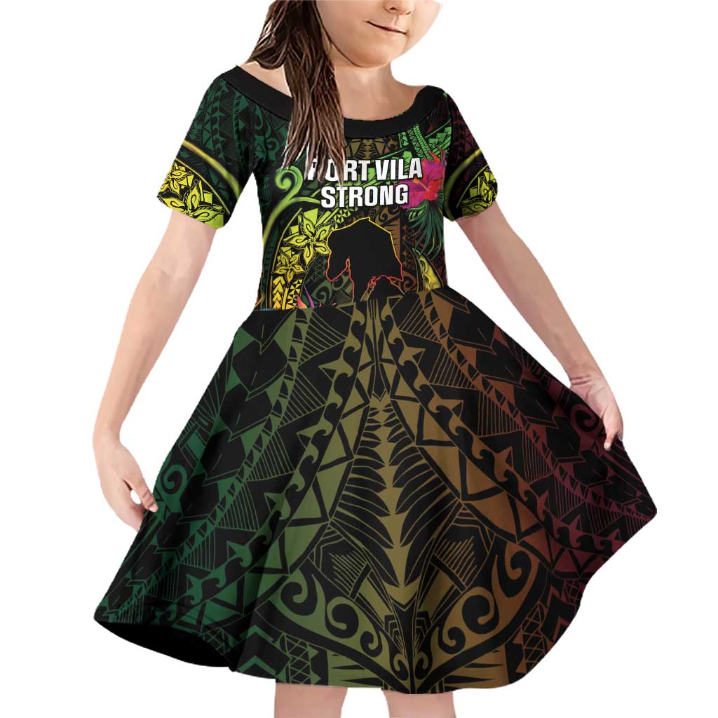Vanuatu Family Matching Off Shoulder Short Dress and Hawaiian Shirt Be Strong Pray For Port Vila