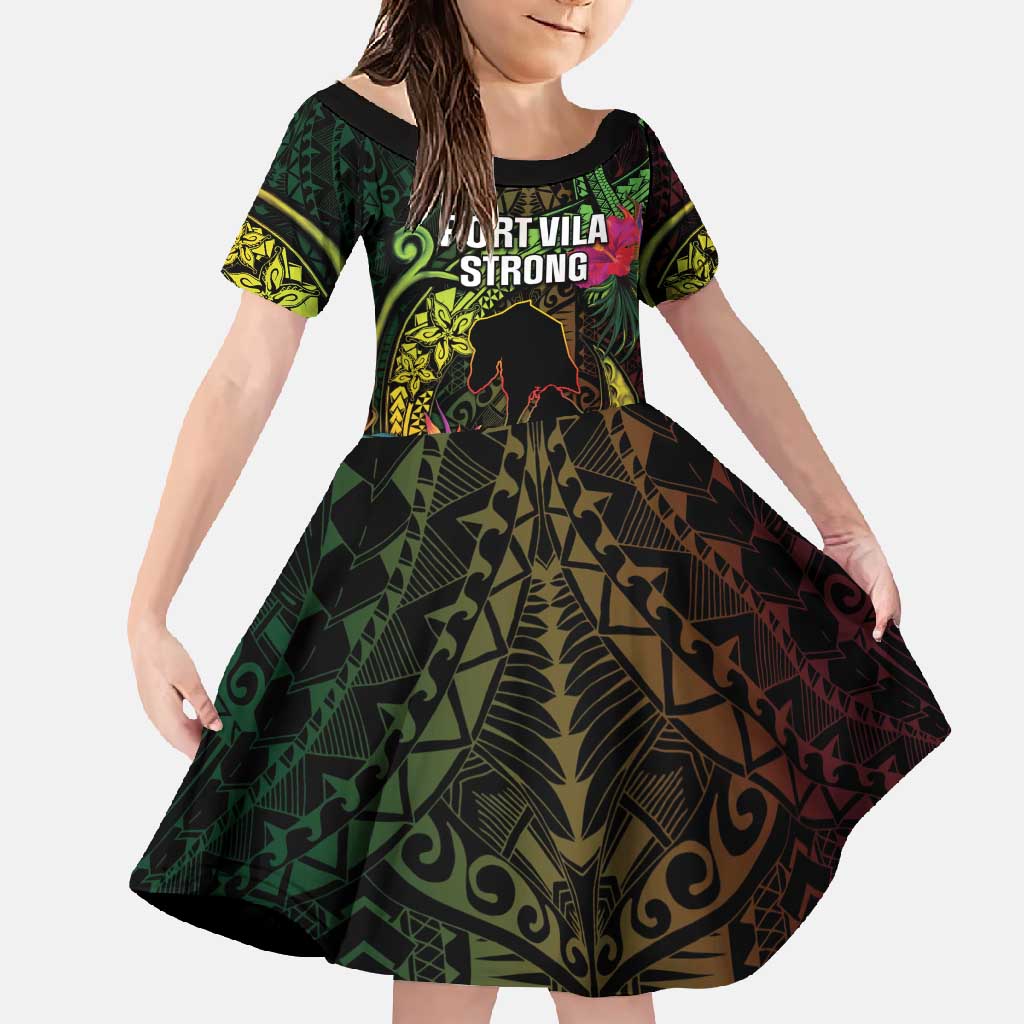 Vanuatu Family Matching Short Sleeve Bodycon Dress and Hawaiian Shirt Be Strong Pray For Port Vila LT05 Daughter's Dress Black - Polynesian Pride