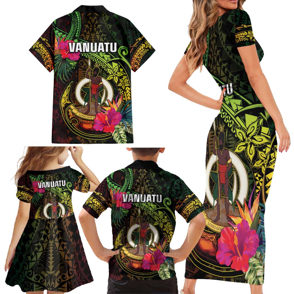 Vanuatu Family Matching Short Sleeve Bodycon Dress and Hawaiian Shirt Be Strong Pray For Port Vila LT05 - Polynesian Pride