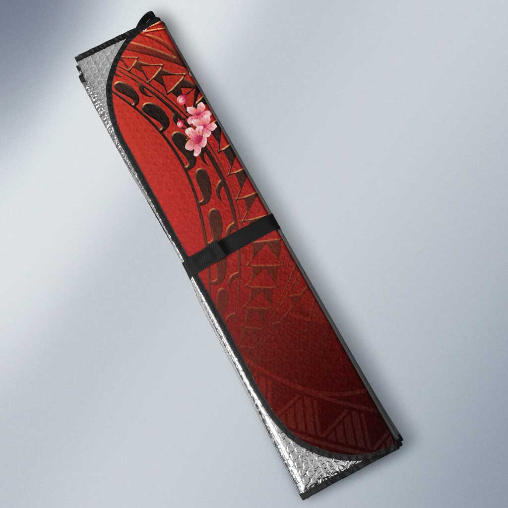Hawaii and Japan Together Auto Sun Shade Polynesian Art Tattoo With Cranes And Sakura - Polynesian Pride