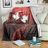 Hawaii and Japan Together Blanket Polynesian Art Tattoo With Cranes And Sakura LT05 Red - Polynesian Pride