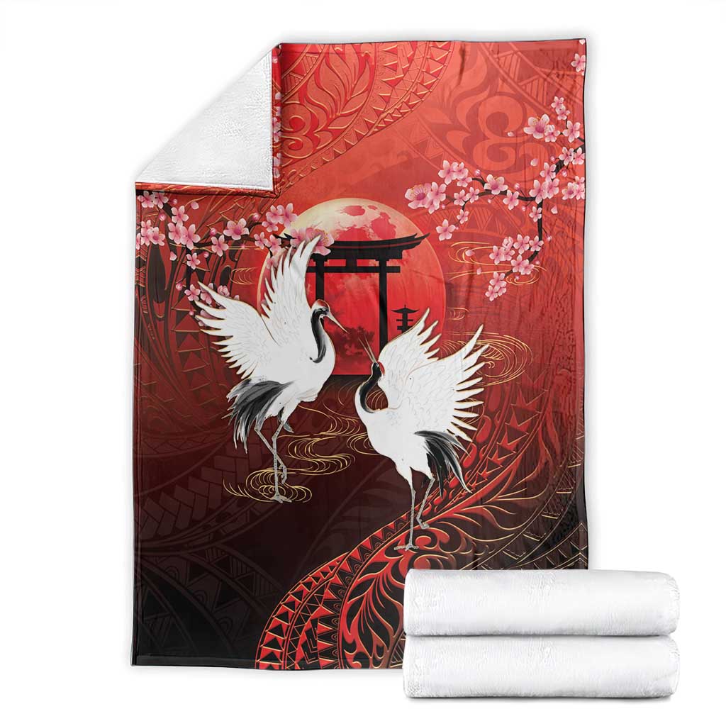 Hawaii and Japan Together Blanket Polynesian Art Tattoo With Cranes And Sakura LT05 - Polynesian Pride
