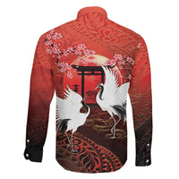Hawaii and Japan Together Family Matching Mermaid Dress and Hawaiian Shirt Polynesian Art Tattoo With Cranes And Sakura LT05 - Polynesian Pride
