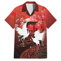 Hawaii and Japan Together Family Matching Off The Shoulder Long Sleeve Dress and Hawaiian Shirt Polynesian Art Tattoo With Cranes And Sakura LT05 Dad's Shirt - Short Sleeve Red - Polynesian Pride