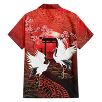 Hawaii and Japan Together Family Matching Off Shoulder Maxi Dress and Hawaiian Shirt Polynesian Art Tattoo With Cranes And Sakura LT05 - Polynesian Pride