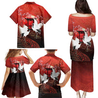 Hawaii and Japan Together Family Matching Puletasi and Hawaiian Shirt Polynesian Art Tattoo With Cranes And Sakura LT05 - Polynesian Pride