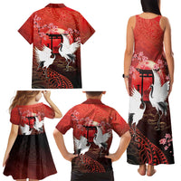 Hawaii and Japan Together Family Matching Tank Maxi Dress and Hawaiian Shirt Polynesian Art Tattoo With Cranes And Sakura LT05 - Polynesian Pride