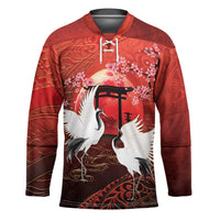 Hawaii and Japan Together Hockey Jersey Polynesian Art Tattoo With Cranes And Sakura - Polynesian Pride