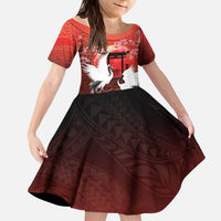 Hawaii and Japan Together Kid Short Sleeve Dress Polynesian Art Tattoo With Cranes And Sakura - Polynesian Pride