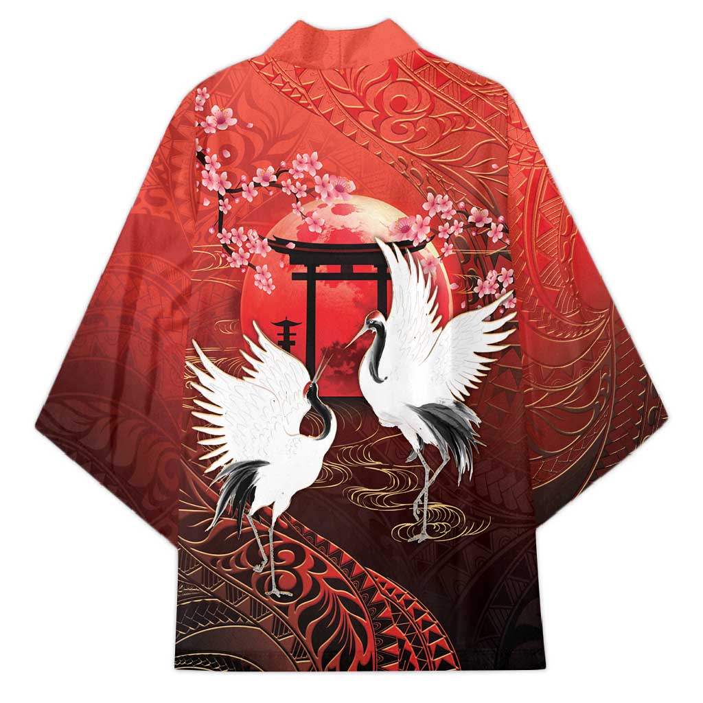 Hawaii and Japan Together Kimono Polynesian Art Tattoo With Cranes And Sakura LT05 - Polynesian Pride