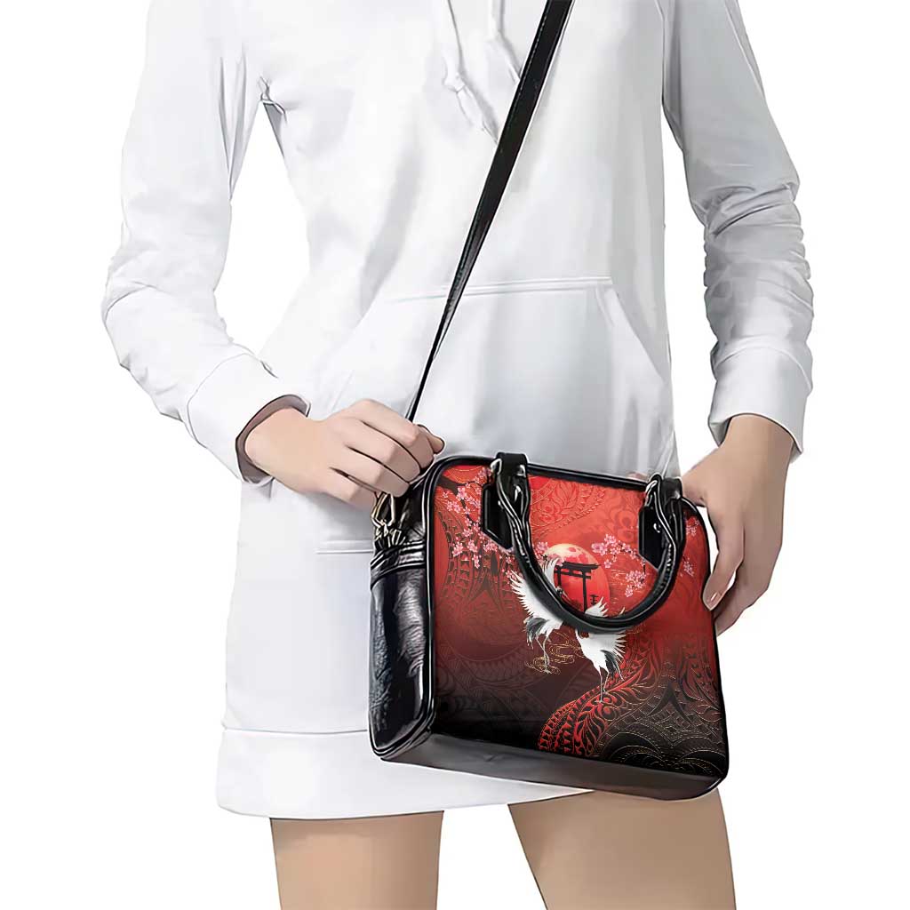Hawaii and Japan Together Shoulder Handbag Polynesian Art Tattoo With Cranes And Sakura - Polynesian Pride