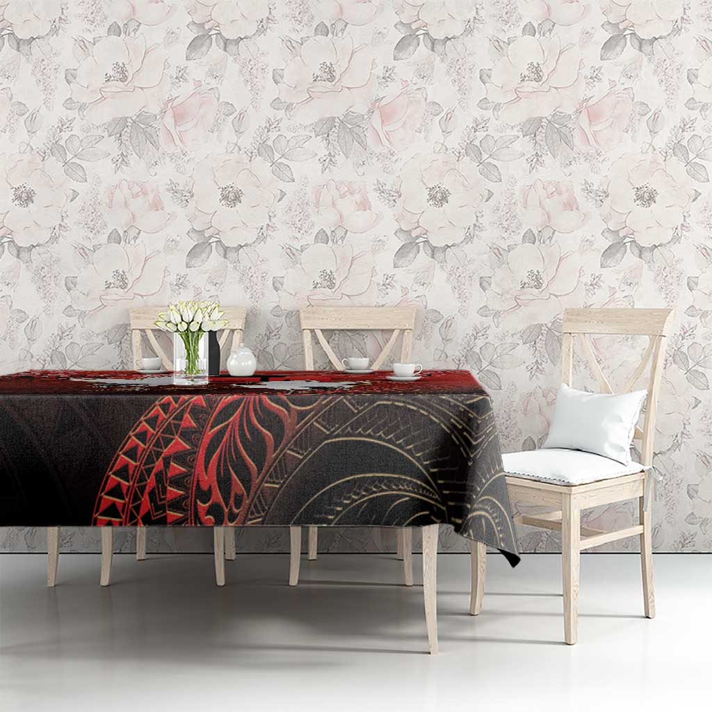 Hawaii and Japan Together Tablecloth Polynesian Art Tattoo With Cranes And Sakura - Polynesian Pride