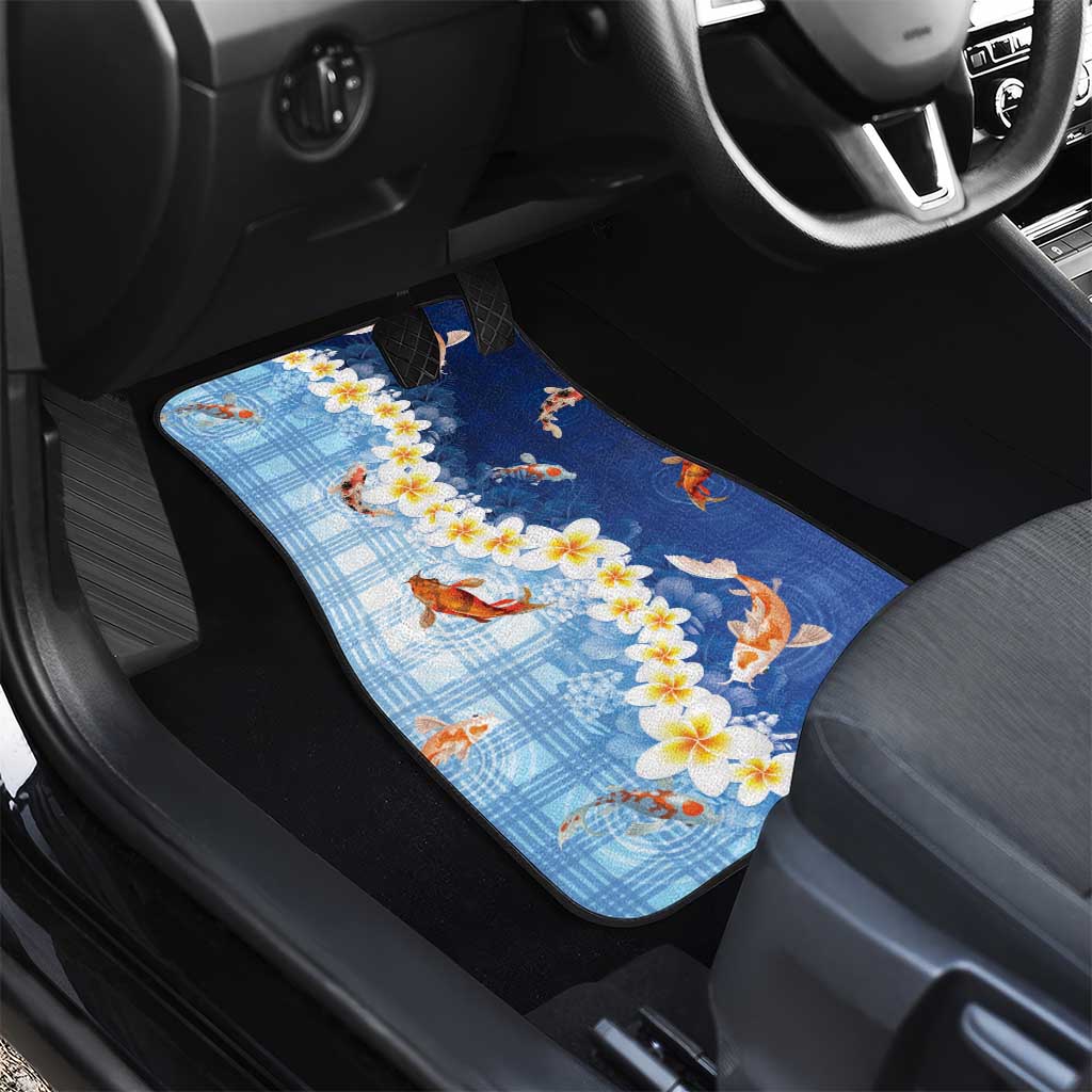 Hawaii And Japan Car Mats Plumeria Lei With Koi Fish Blue - Polynesian Pride